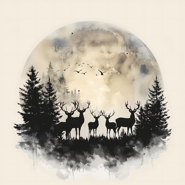 Photo watercolor deer in the forest