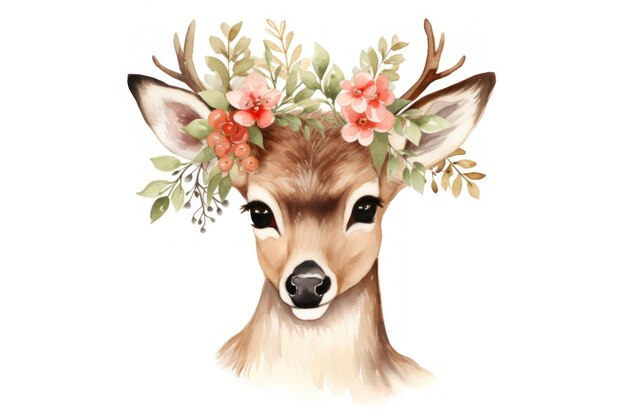 Watercolor deer on a transparent background Christmas illustration Generative AI