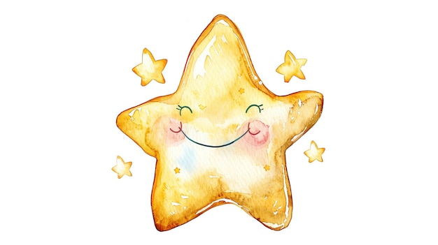 Watercolor depiction of a smiling cartoon star perfect pastel tone whimsical style high resolution professional create very detailed high quality