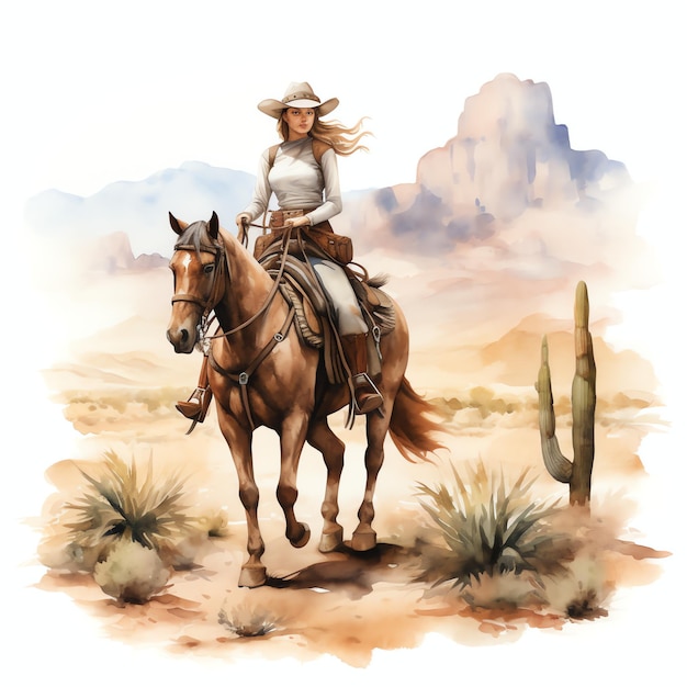 watercolor Desert mirage western wild west cowboy desert illustration clipart