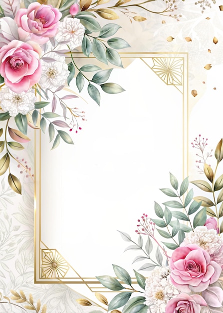 Watercolor detailed floral frame with copy space