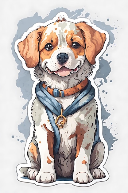 watercolor dog sticker cartoon character flat design sticker vector no background