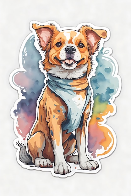 watercolor dog sticker cartoon character flat design sticker vector no background