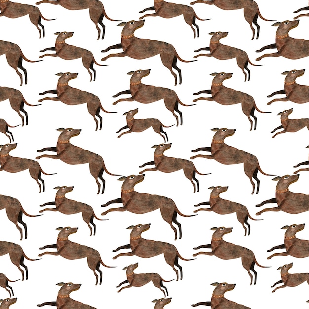 Watercolor dogs on a white background Seamless pattern