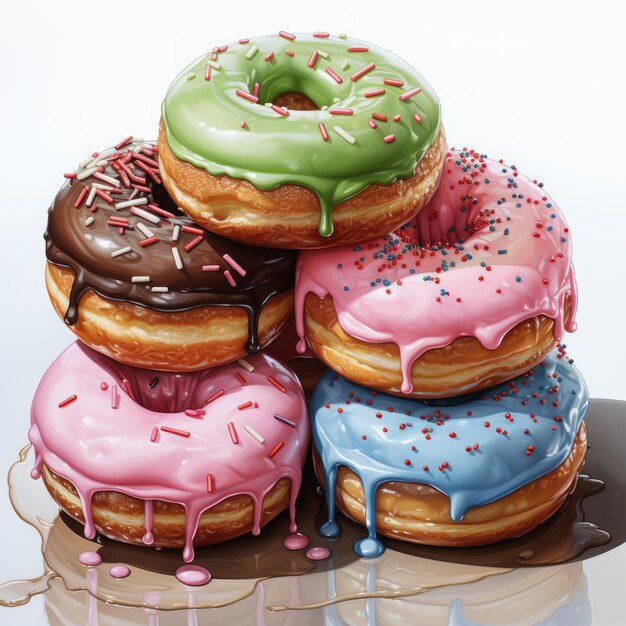 Watercolor of a donuts with sprinkles glazes and toppings Clipart Generative Ai