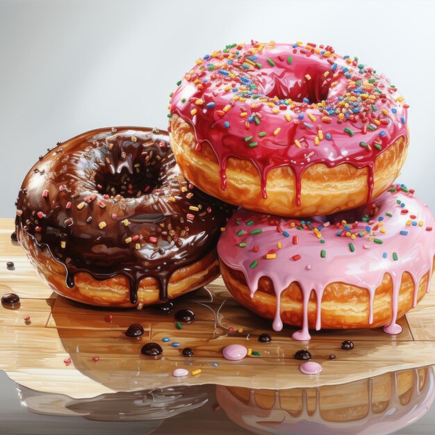 Watercolor of a donuts with sprinkles glazes and toppings Clipart Generative Ai