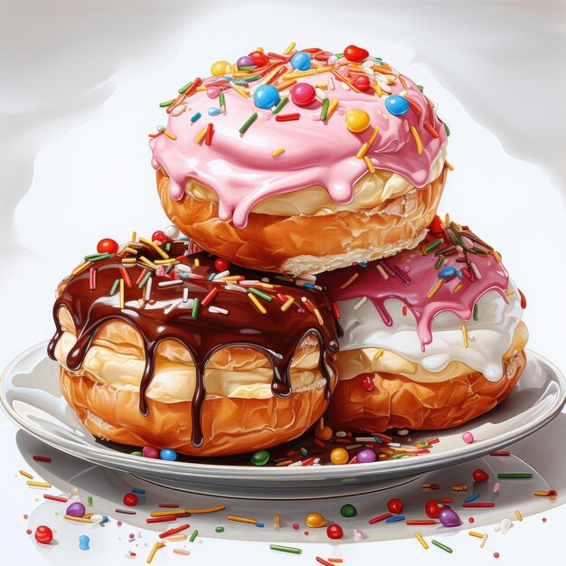 Watercolor of a donuts with sprinkles glazes and toppings Clipart Generative Ai