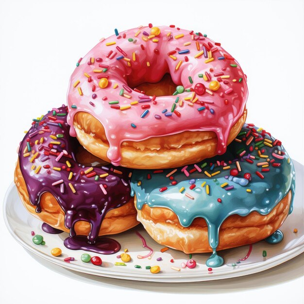 Watercolor of a donuts with sprinkles glazes and toppings Clipart Generative Ai