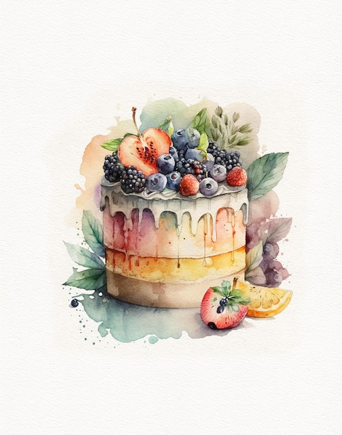 watercolor drawing of birthday cake, birthday cake, wedding cake