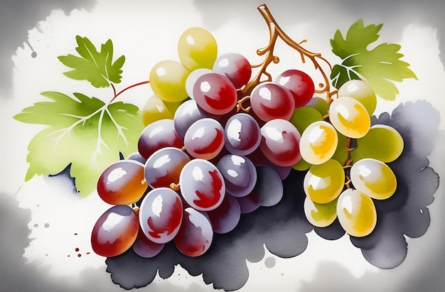 Watercolor drawing of a bunch of ripe grapes