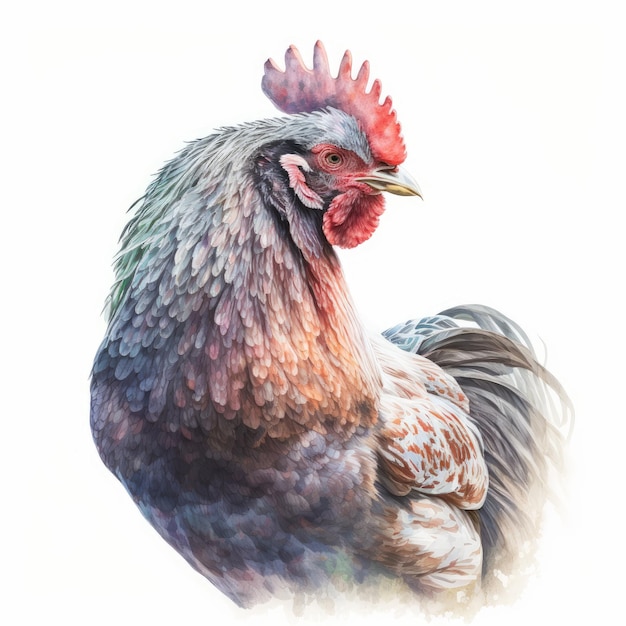 Watercolor drawing of a chicken on a white background Generative AI