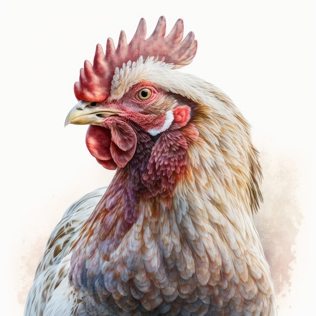 Watercolor drawing of a chicken on a white background Generative AI