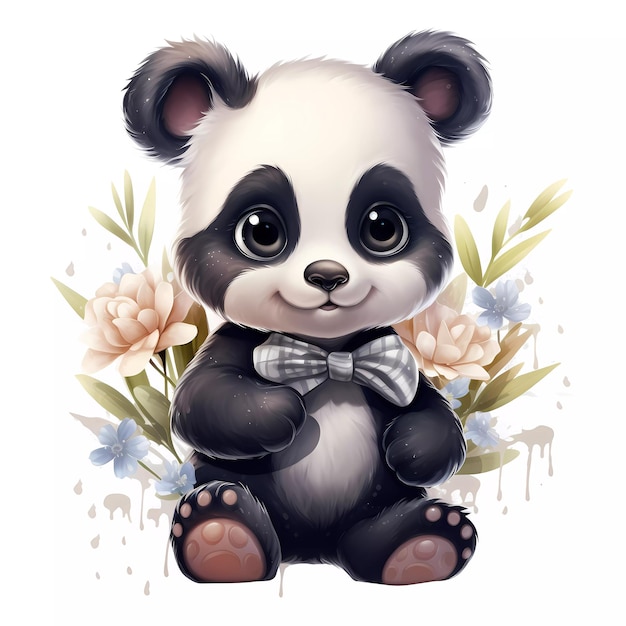 Watercolor drawing of a cute baby panda