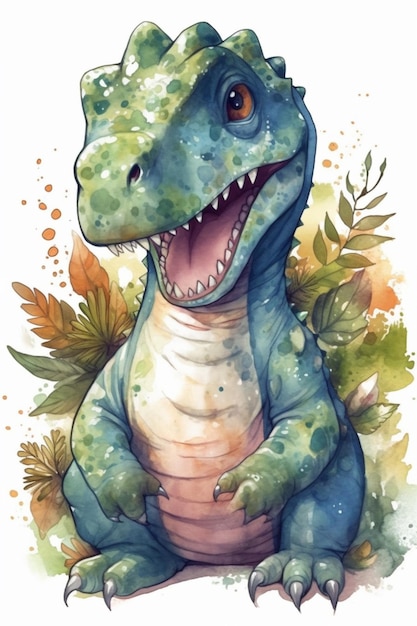 A watercolor drawing of a dinosaur