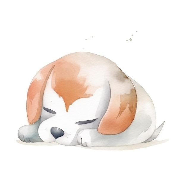 A watercolor drawing of a dog that is sleeping.