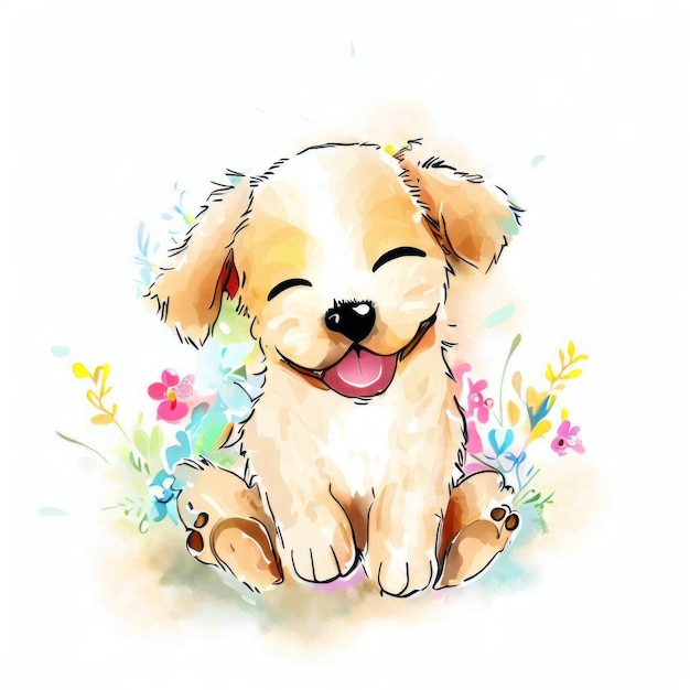 A watercolor drawing of a dog