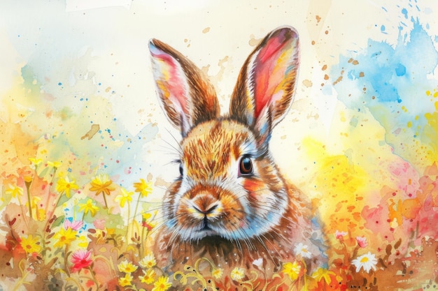 watercolor drawing easter bunny Sun