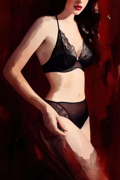 Watercolor drawing of an elegant slim sexy girl in lingerie Generative AI