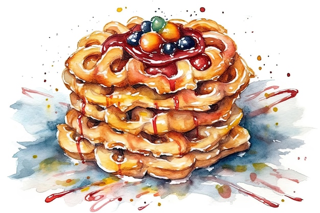 Watercolor Drawing Funnel Cake On White Background Generative AI