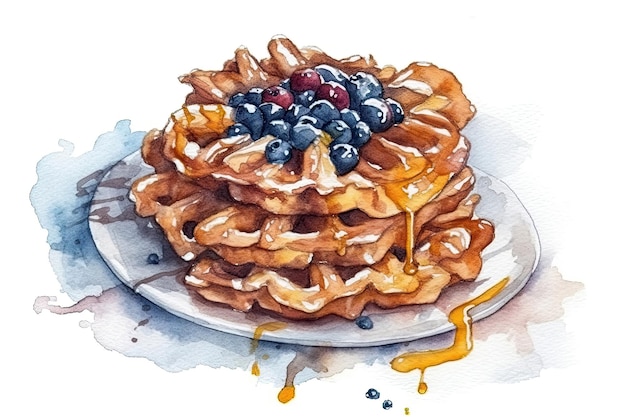 Watercolor Drawing Funnel Cake On White Background Generative AI