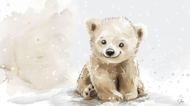 watercolor drawing illustration of a polar bear