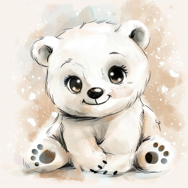 watercolor drawing illustration of a polar bear