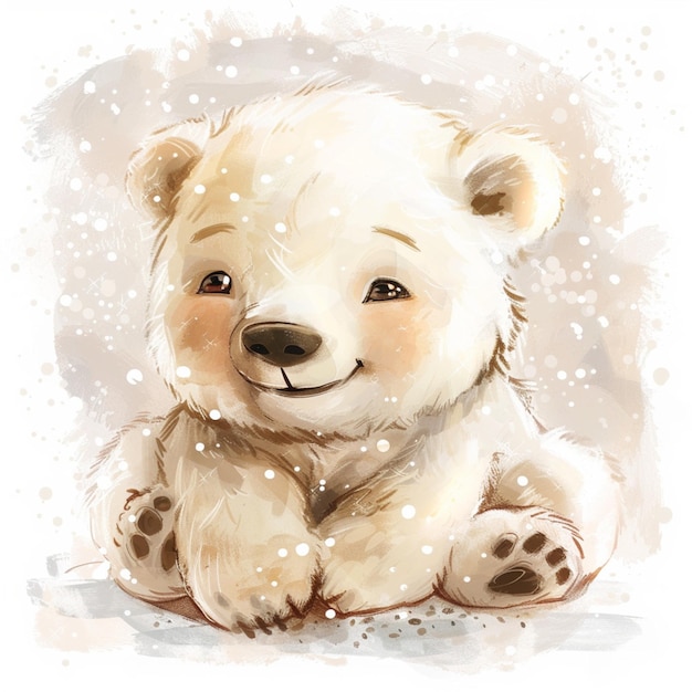 watercolor drawing illustration of a polar bear