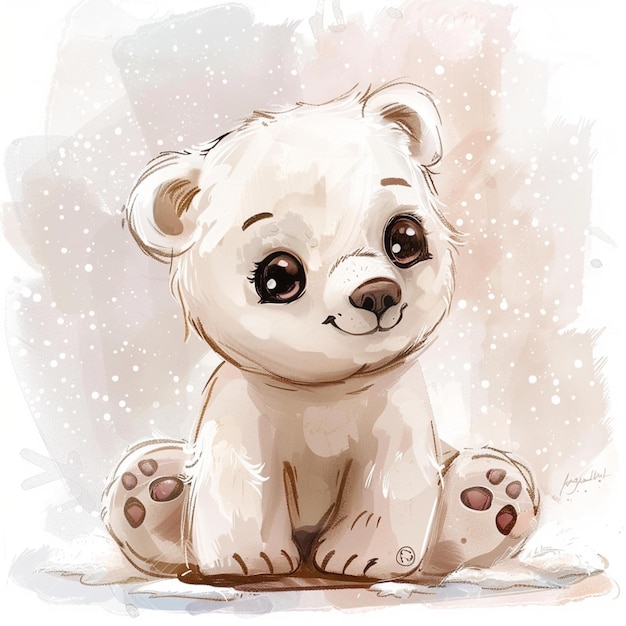 watercolor drawing illustration of a polar bear