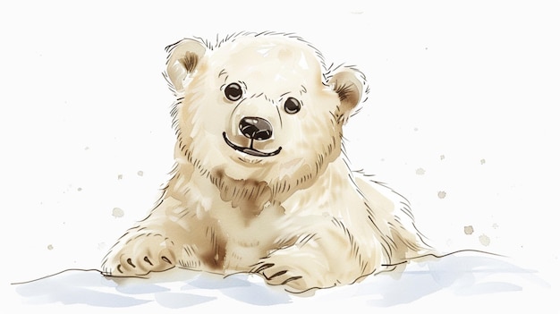 watercolor drawing illustration of a polar bear