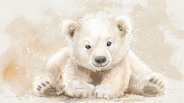 watercolor drawing illustration of a polar bear