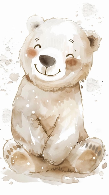 watercolor drawing illustration of a polar bear