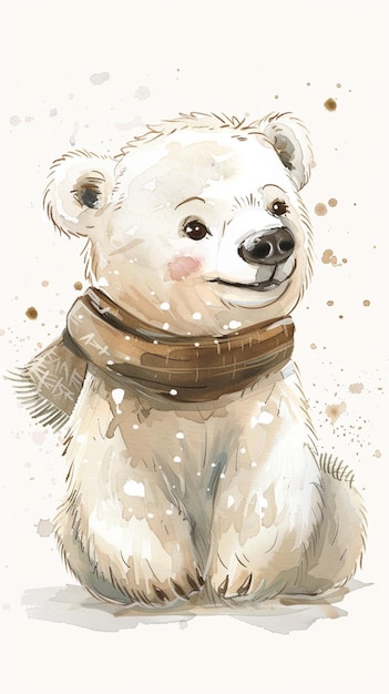 watercolor drawing illustration of a polar bear