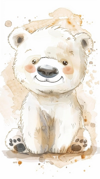 watercolor drawing illustration of a polar bear