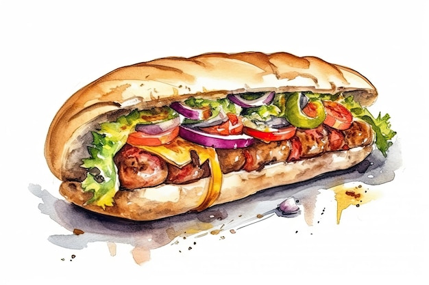 Watercolor Drawing Kebab On White Background Generative AI