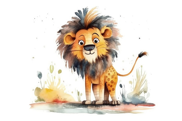 A watercolor drawing of a lion standing on the ground generative AI