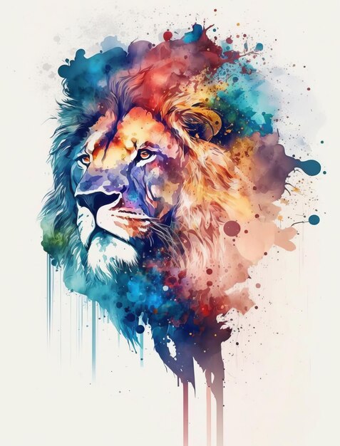 Watercolor drawing of a lion on a white background Generative AI