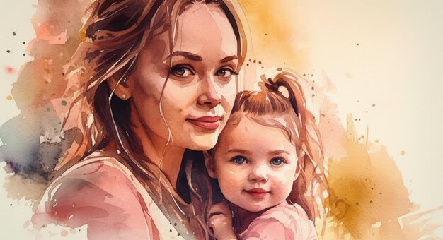 A watercolor drawing of a a mother and child together illustration with generative ai