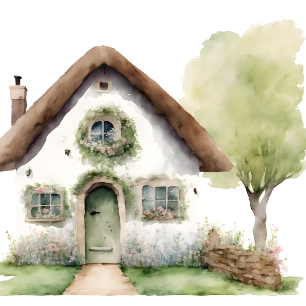 A watercolor drawing of a small house a illustration ai generated