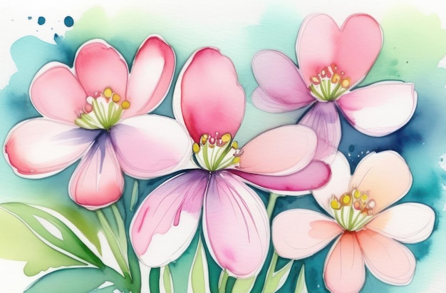 Watercolor drawing of spring flowers