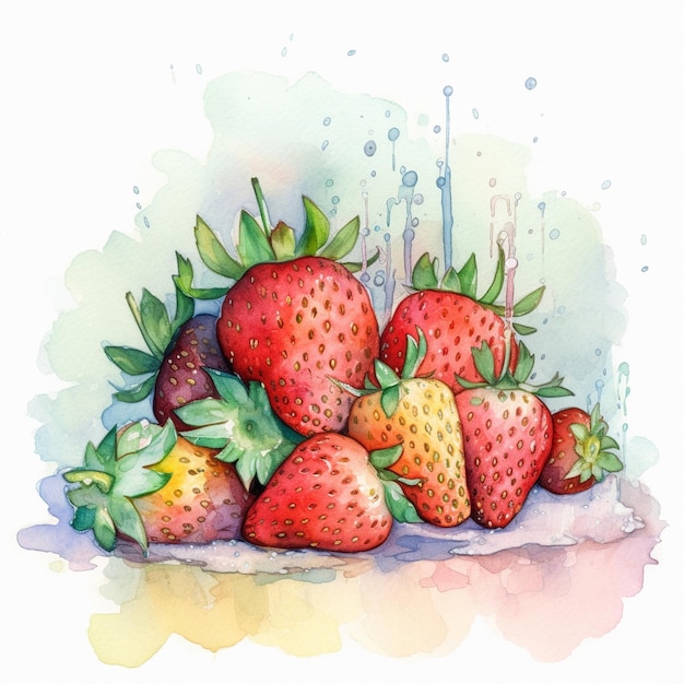 Watercolor drawing of strawberries on a white background