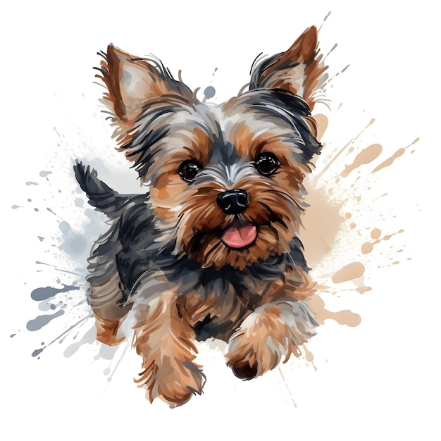 A watercolor drawing of a yorkshire terrier puppy.