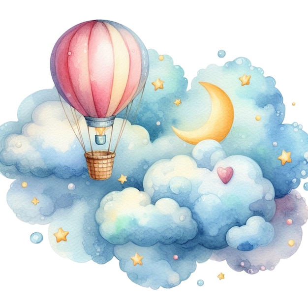 Watercolor dreamy hot air balloon