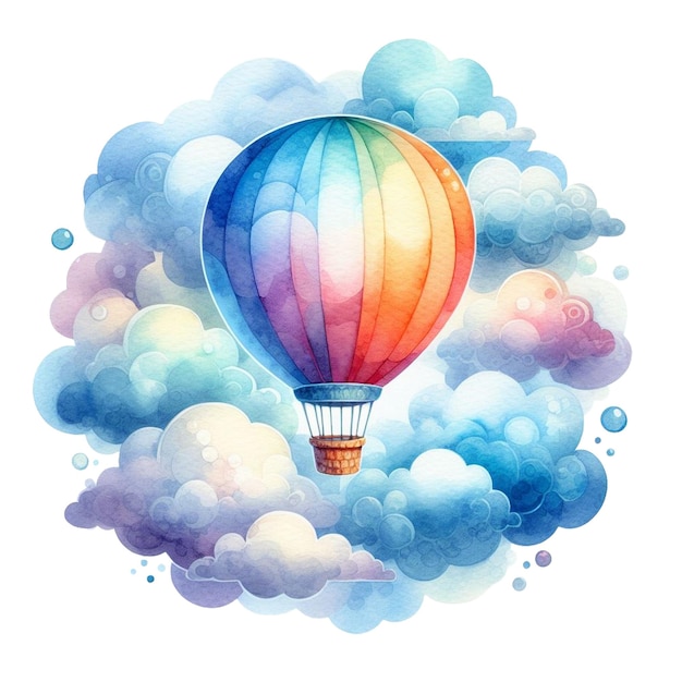 Watercolor dreamy hot air balloon