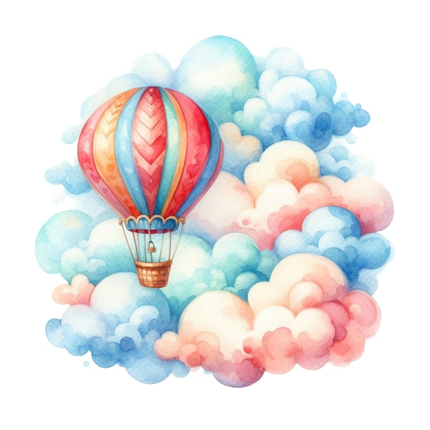 Watercolor dreamy hot air balloon