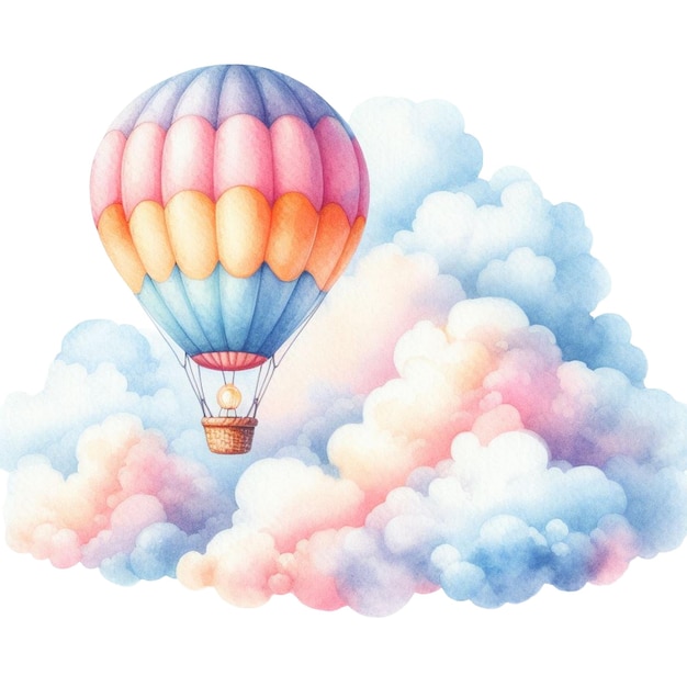 Watercolor dreamy hot air balloon