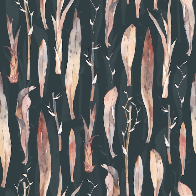 Watercolor dry leaves. Vintage seamless pattern.