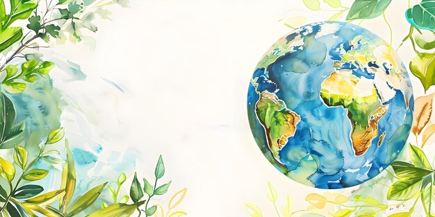 Photo watercolor earth globe with green leaves background for ecofriendly campaigns or banners concept ecofriendly campaigns watercolor globe green leaves background sustainable banners