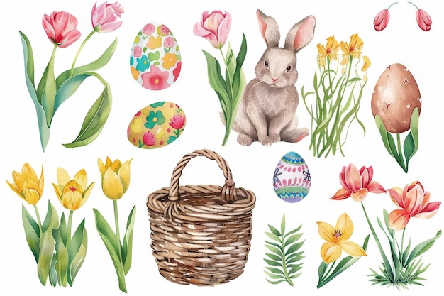 Photo watercolor easter clipart bundle spring clipart easter bunny easter egg easter basket png happy east