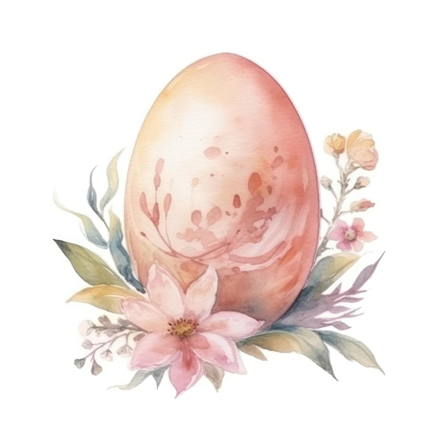 Watercolor Easter egg with flowers