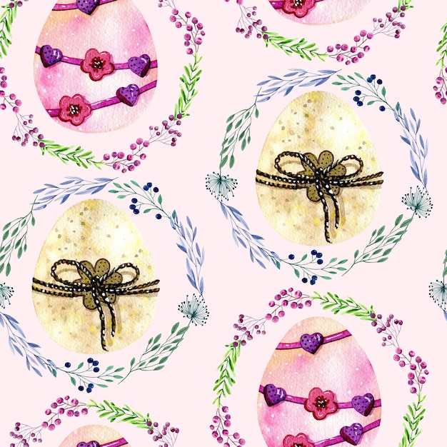 Watercolor easter seamless pattern with colorful eggs